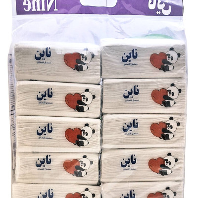 دستمال کاغذی اقتصادی 100 برگ دولایه ناین (بسته 10 عددی) سایز 18*18.5