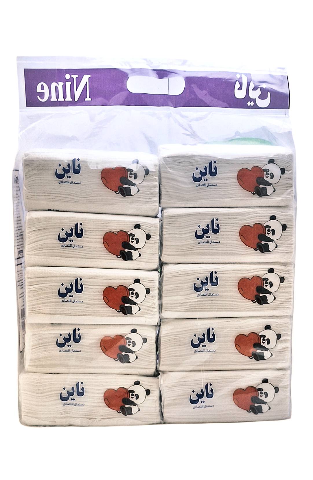 دستمال کاغذی اقتصادی 100 برگ دولایه ناین (بسته 10 عددی) سایز 18*18.5